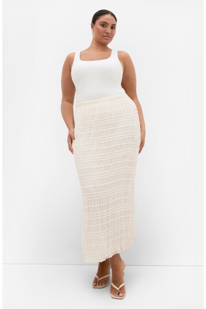 Emelia Smocked Midi Skirt, Alternate, color, CREME