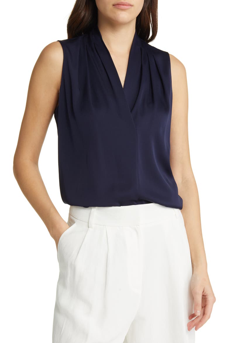 'Mila' Sleeveless Stretch Silk Blouse, Main, color, MIDNIGHT