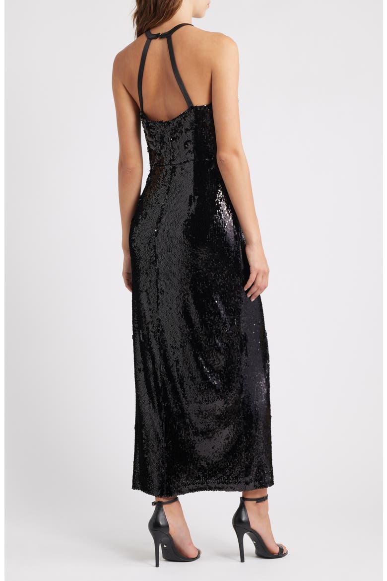 Sequin Halter Gown, Alternate, color, BLACK