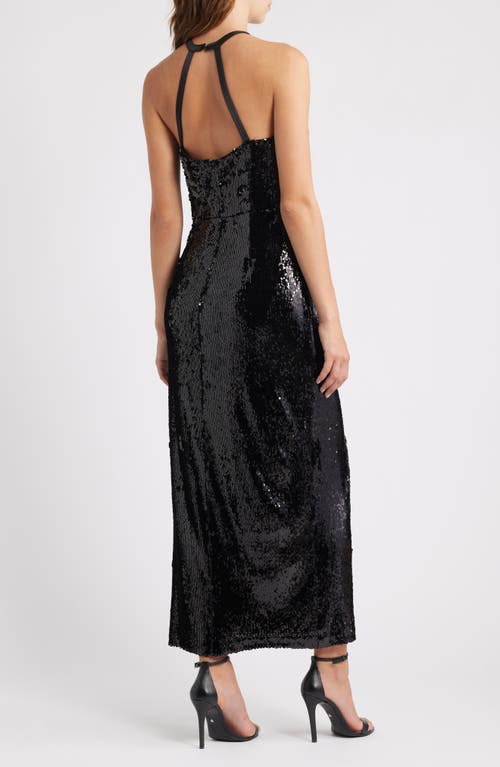 Eliza J Sequin Halter Gown In Black