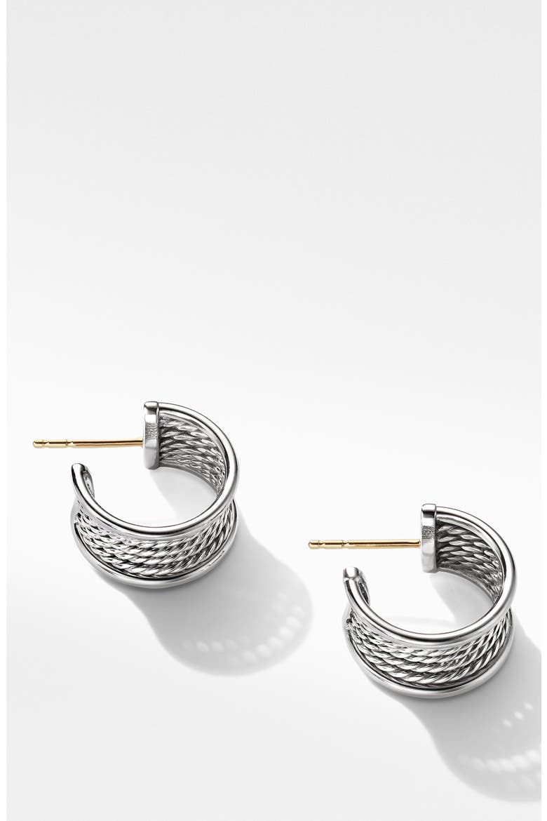 Origami Cable Huggie Hoops, Alternate, color, SILVER