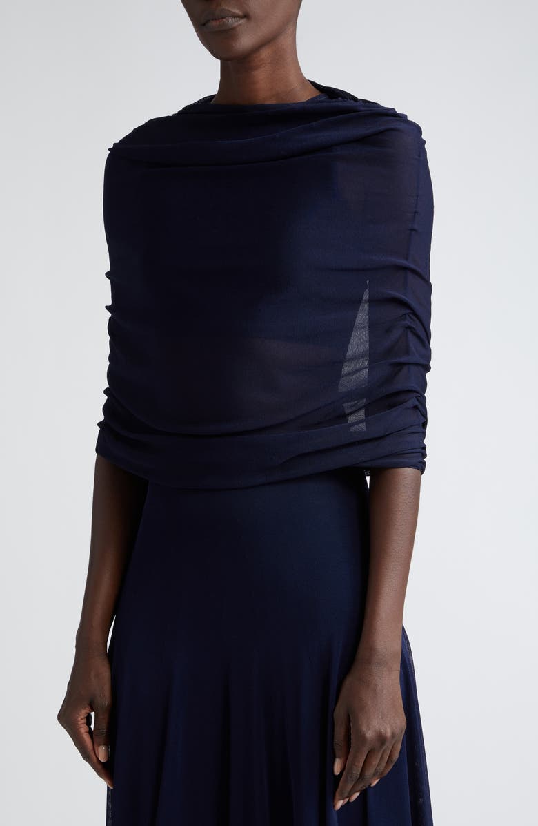 Brandon Maxwell Lyra Ruched Mesh Top, Alternate, color, Navy
