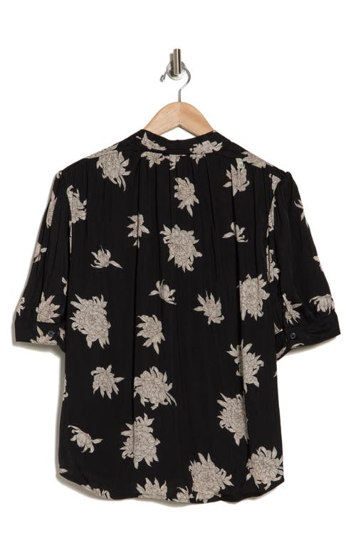 T Tahari Short Sleeve Airflow Blouse In Black Peony Print