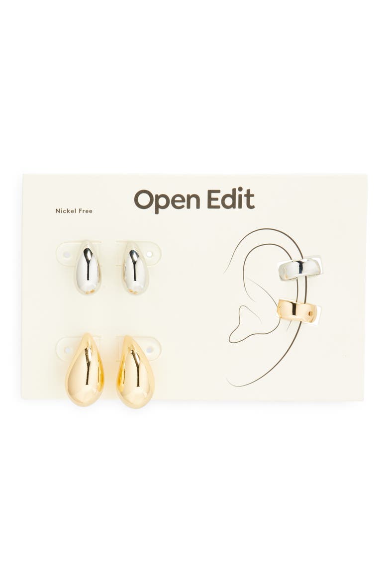 Teardrop Stud Earrings & Ear Cuff Set, Alternate, color, GOLD- RHODIUM