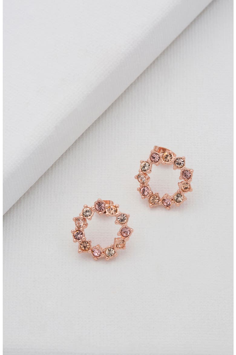 Cresina Crystal Hoop Stud Earrings, Alternate, color, ROSE GOLD PINK CRYSTAL