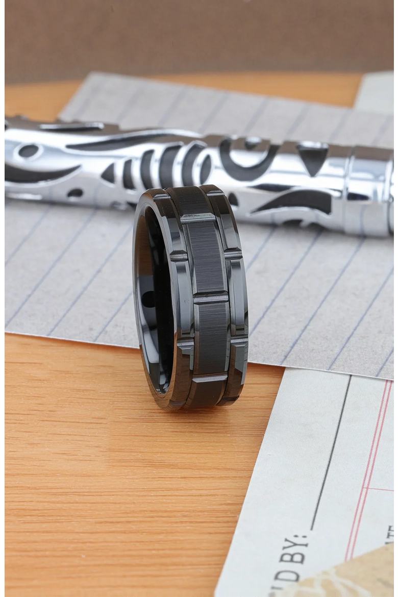 Windsor Beveled Tungsten Carbide Wedding Band, Alternate, color, Black 8mm