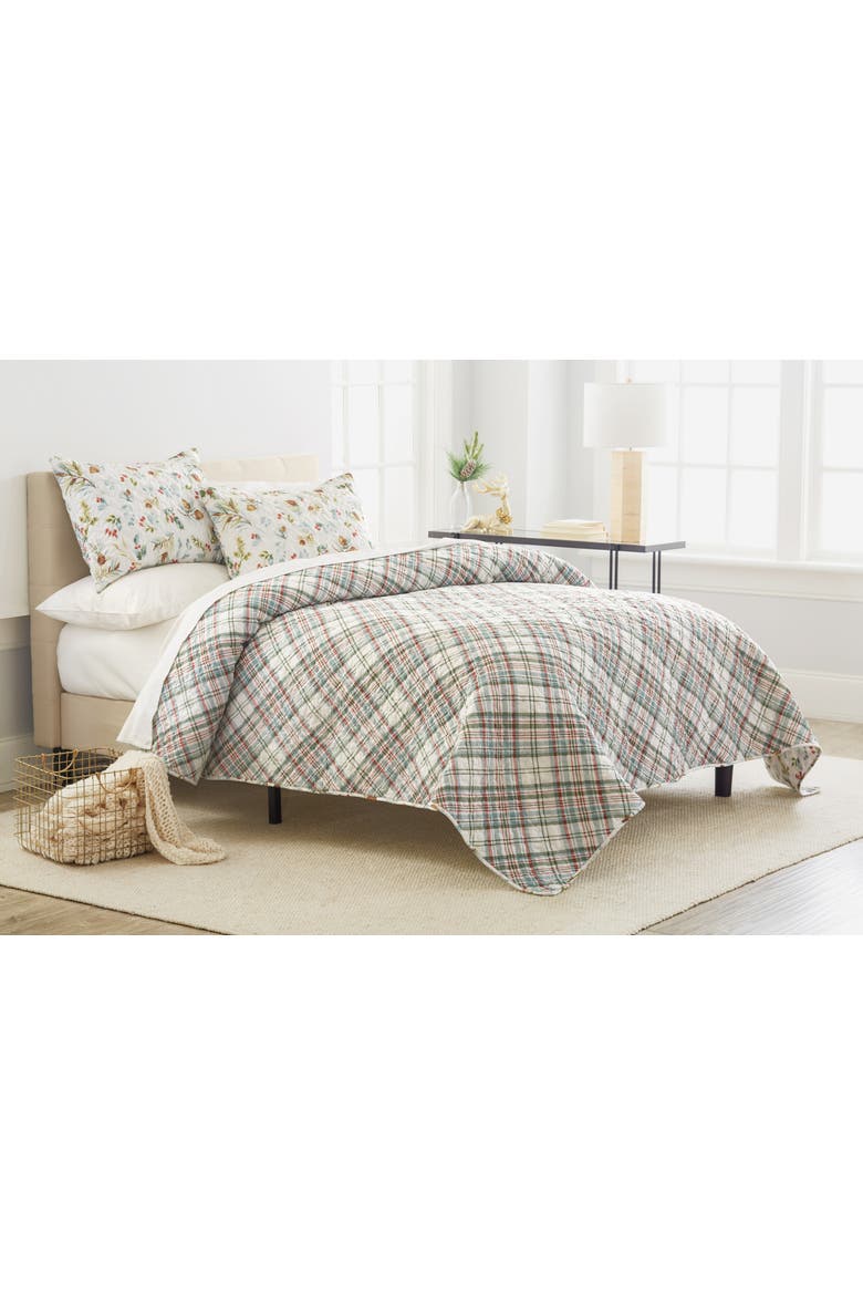 Pinecones & Berries Cotton Quilt Set  - Reversible and Machine Washable, Alternate, color, White