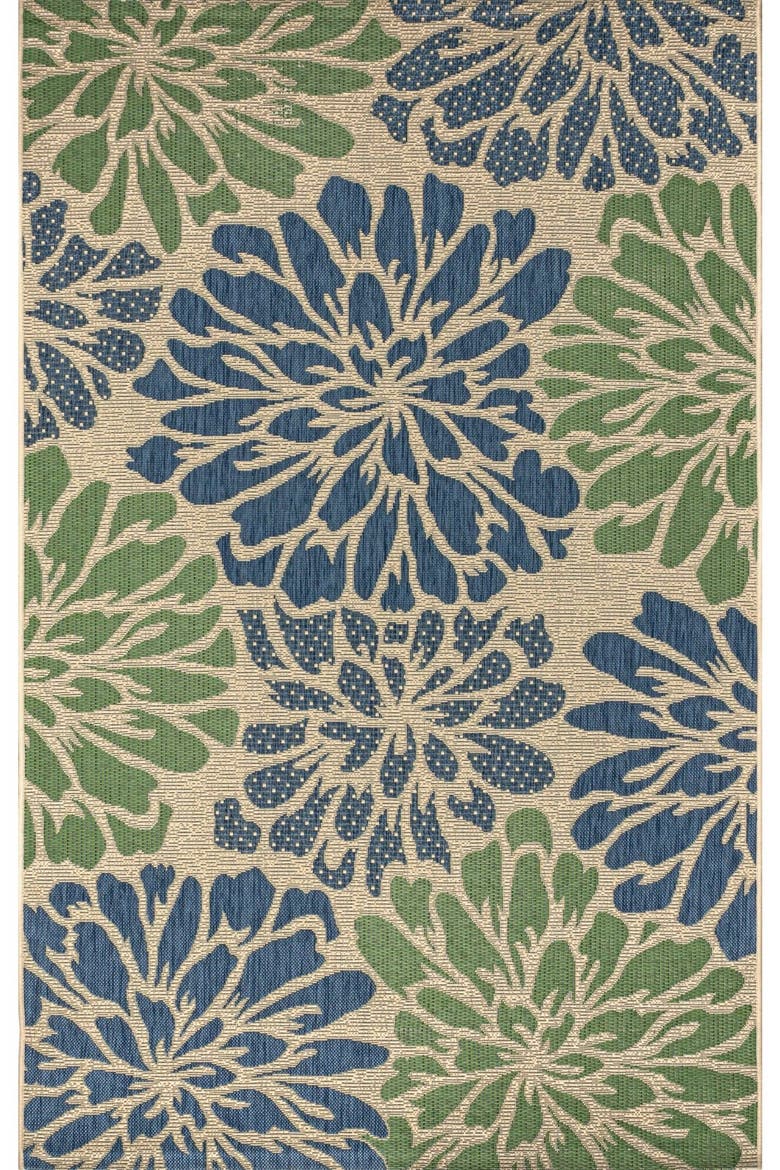 Zinnia Modern Floral Textured Weave Indoor/Outdoor Area Rug, Main, color, Navy/Green