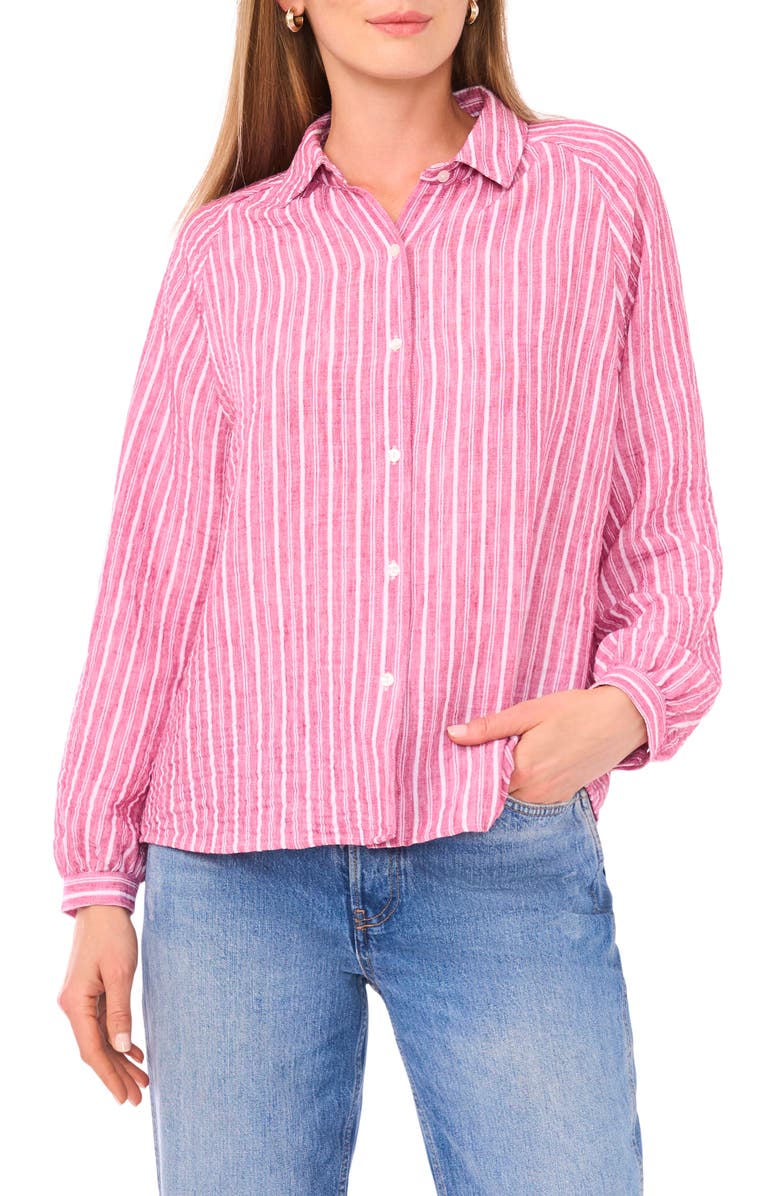 Ted Baker Stripe Oversize Button-Up Shirt, Main, color, Red Multi