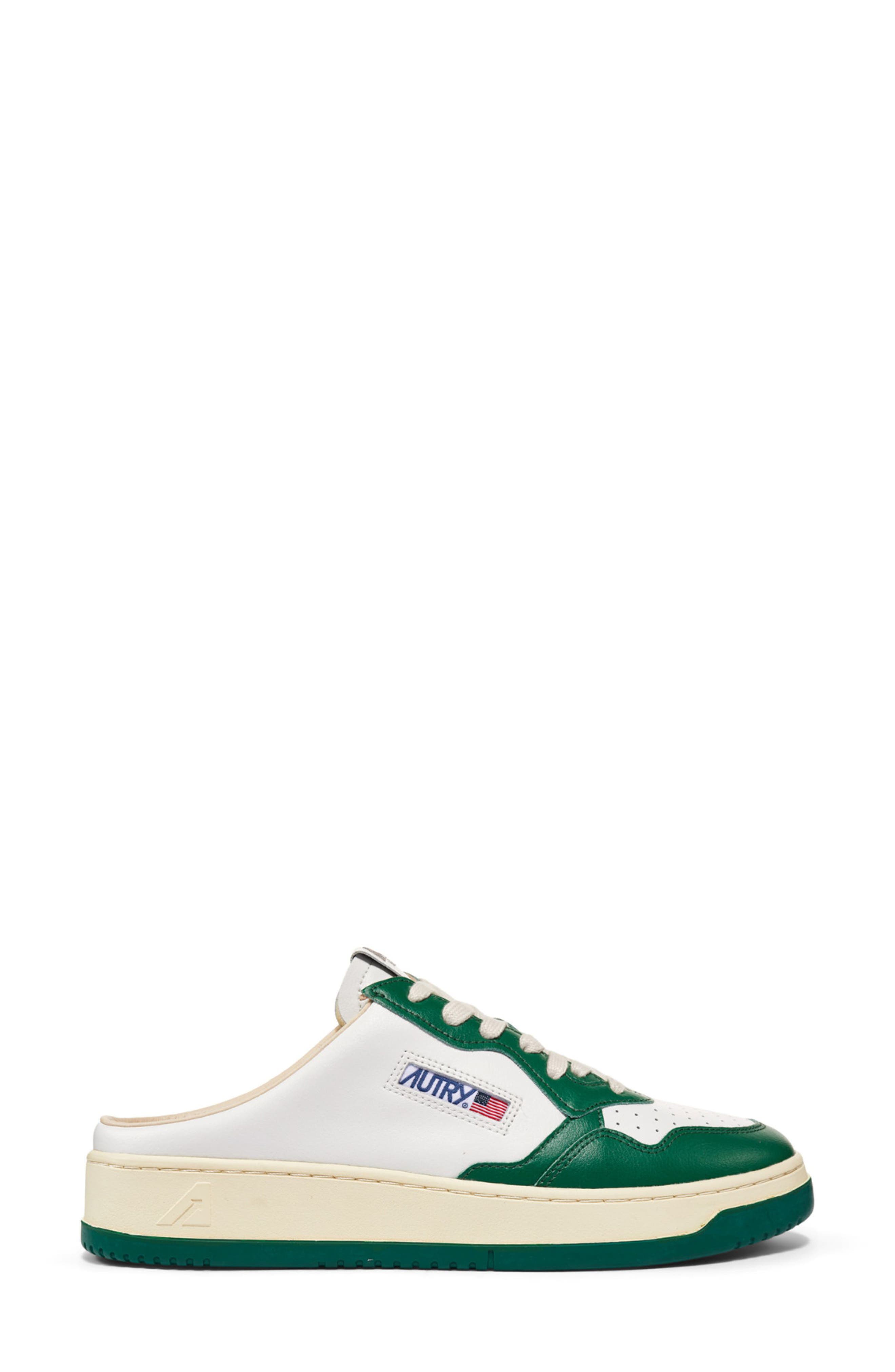 Mule Low Leather Sneaker, Alternate, color, LEAT/ LEAT WHT/ GREEN