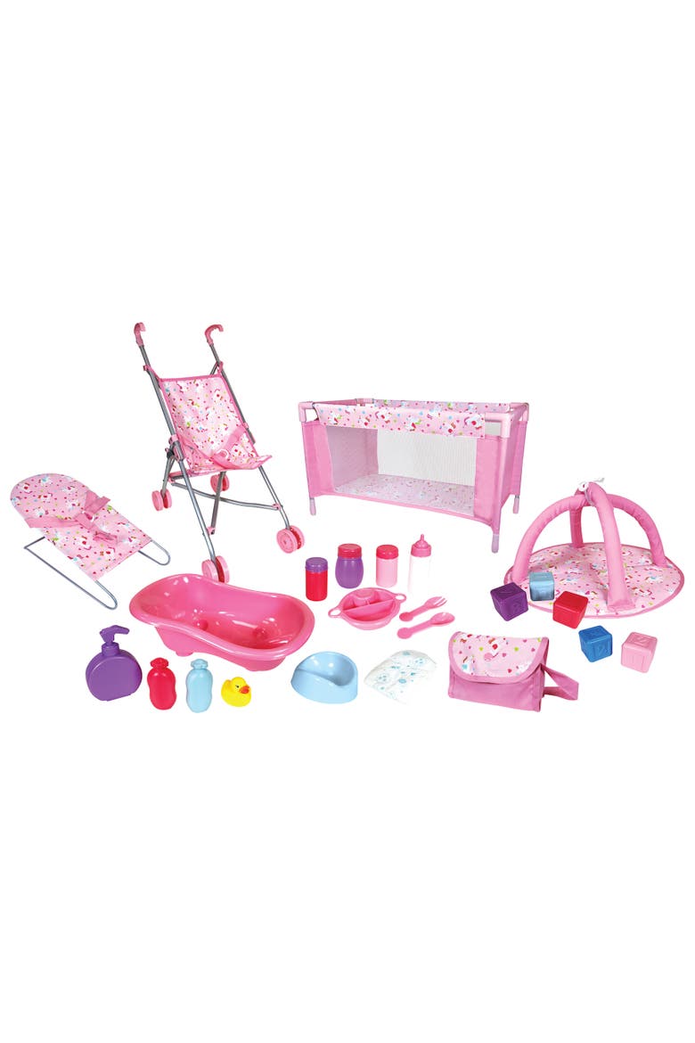 Doll Nursery 24 Piece Play Set, Pink Unicorn, Fits Up To 11 Inches, Main, color, Multicolored