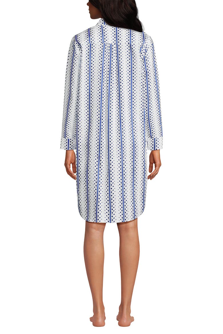 Cotton Poplin Long Sleeve Sleepshirt Nightgown, Alternate, color, White/Clear Blue Floral Stripe
