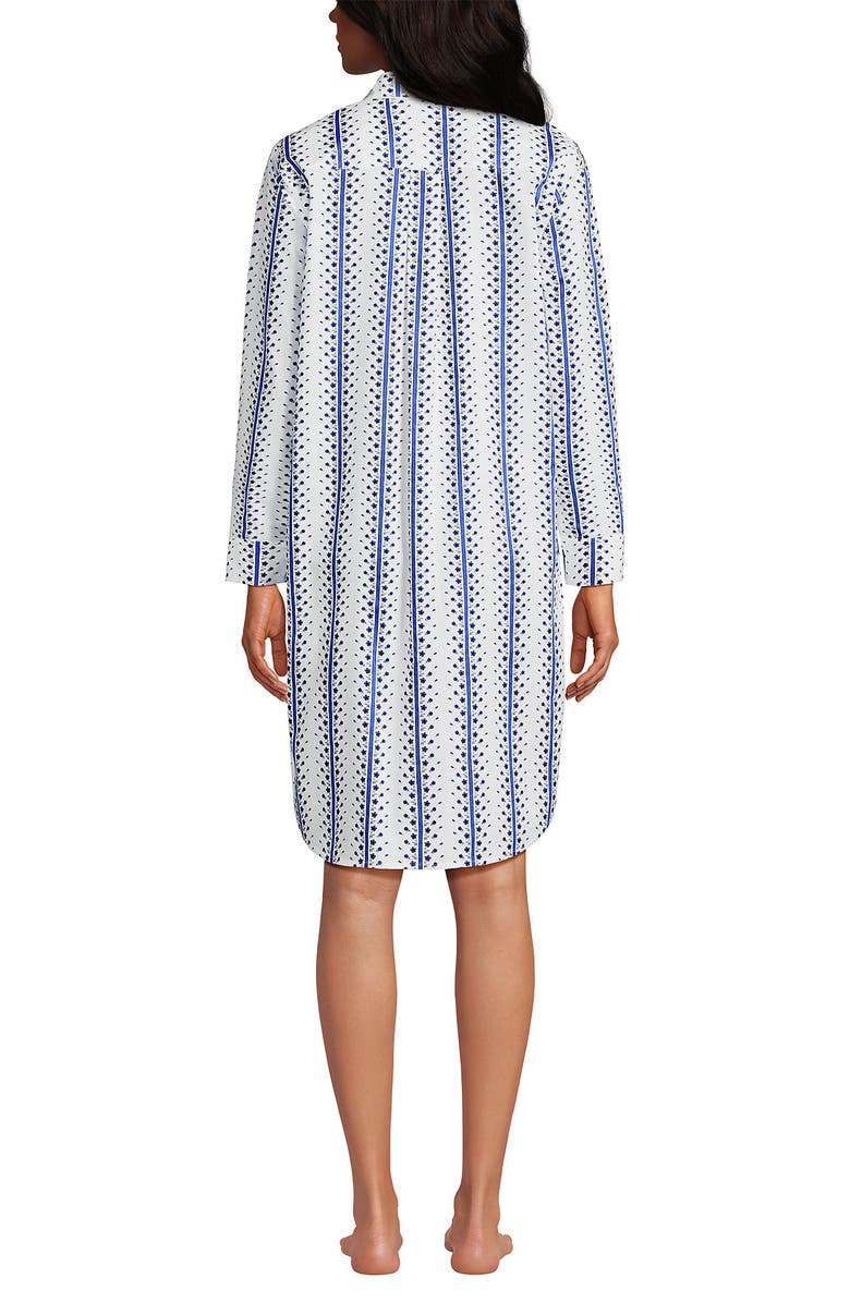 Lands' End Cotton Poplin Long Sleeve Sleepshirt Nightgown, Alternate, color, White/Clear Blue Floral Stripe