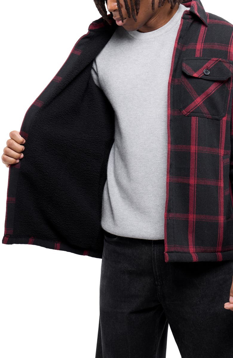 XRAY Faux Shearling Lined Flannel Shirt Jacket, Alternate, color, Black/ Burgundy