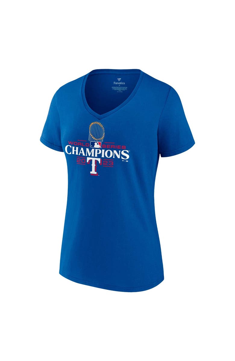 FANATICS Women's Fanatics Branded Royal Texas Rangers 2023 World Series Champions Official Logo V-Neck T-Shirt, Alternate, color,