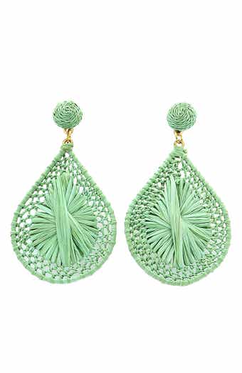 Mint Raffia Teardrop Earrings