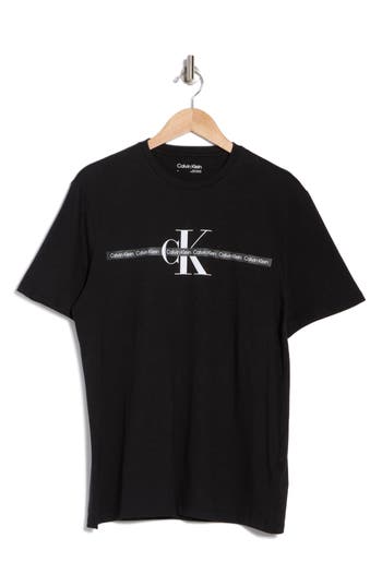 Calvin Klein Repeat Tape Layer Logo Graphic T-shirt In Black