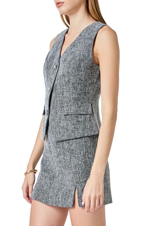 Endless Rose Tweed Button Vest In Gray