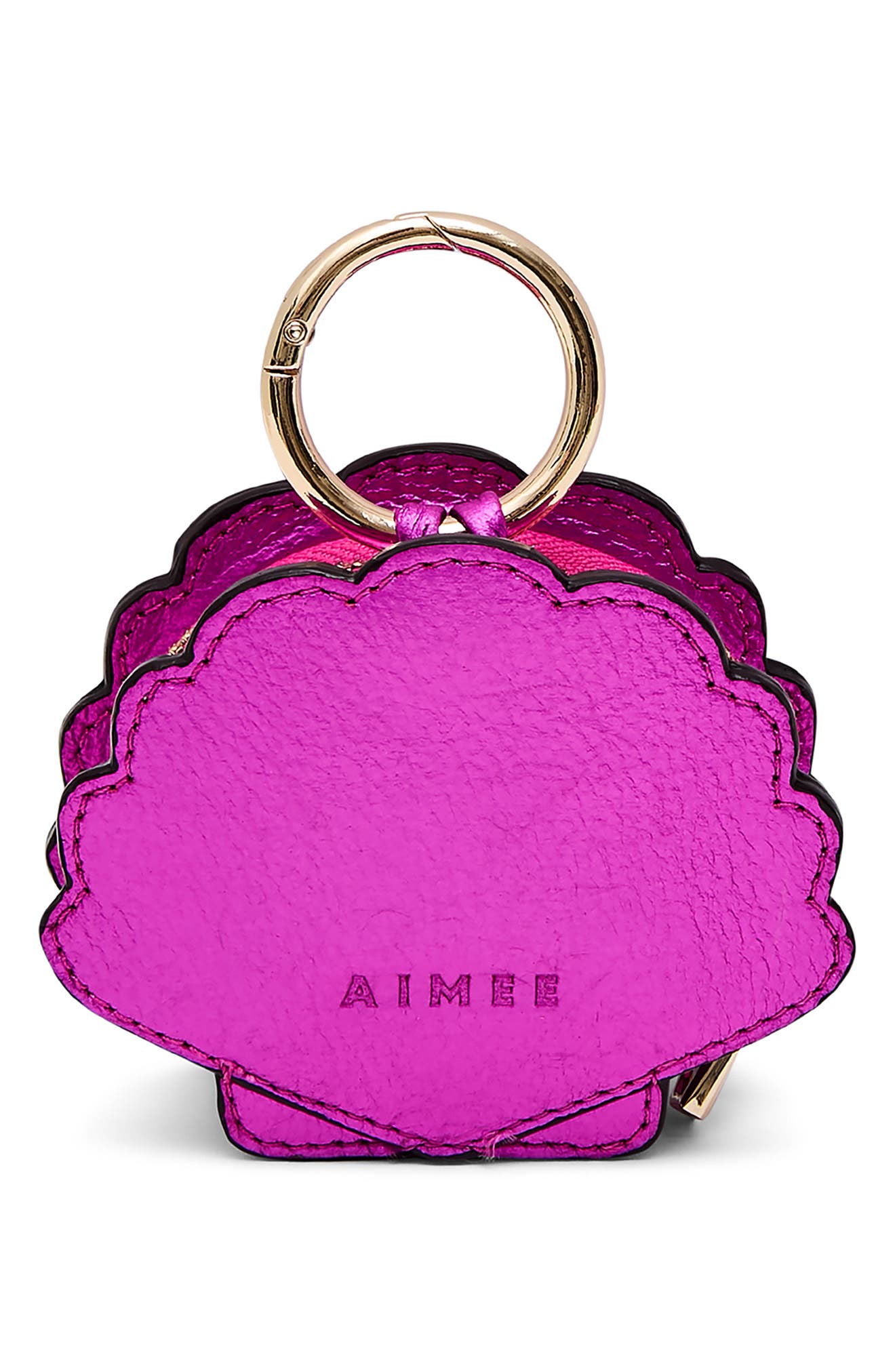 Seashell Metallic Leather Bag Charm, Alternate, color, METALLIC SANGRIA