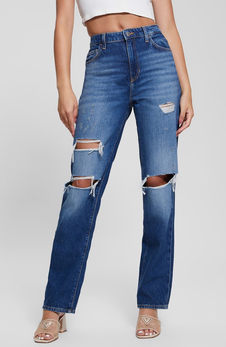 GUESS Relaxed Fit Ripped Straight Leg Jeans, Main, color, 