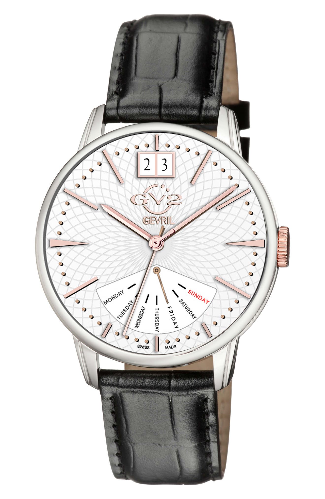 Men's Rovescio Croc Embossed Leather Strap Watch, 42mm