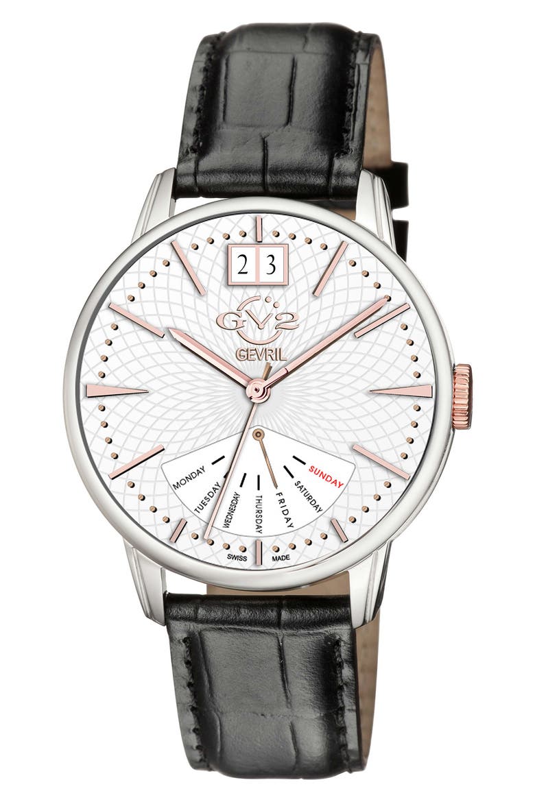 Men's Rovescio Croc Embossed Leather Strap Watch, 42mm, Main, color, BLACK