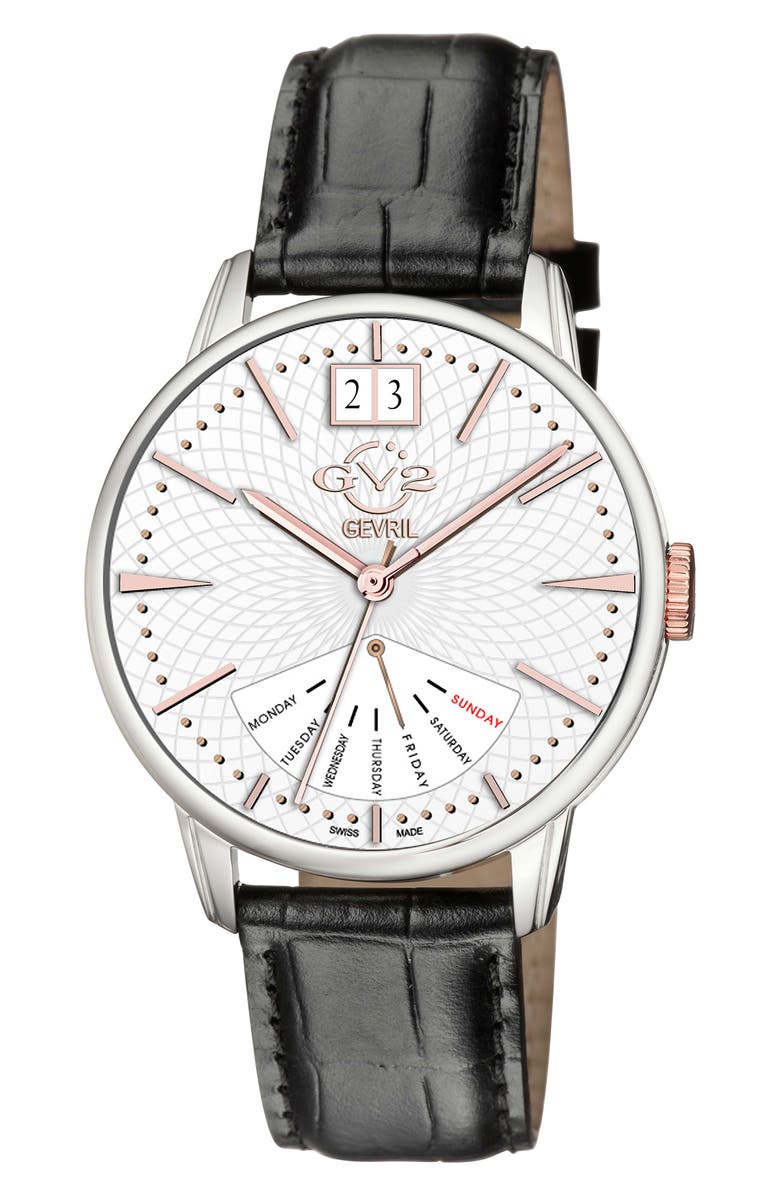 GEVRIL Men's Rovescio Croc Embossed Leather Strap Watch, 42mm, Main, color,