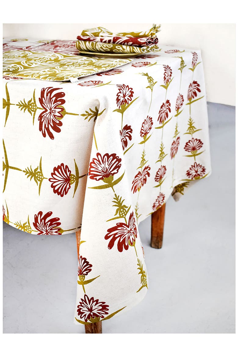 Tropical Garden Tablecloth, Alternate, color, CRIMSON AND CHARTREUSE