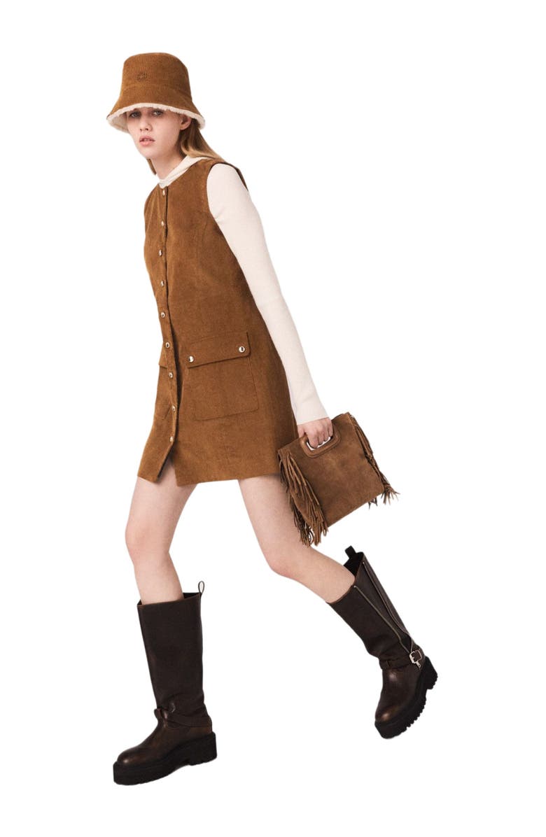 maje Short corduroy dress, Alternate, color, Camel