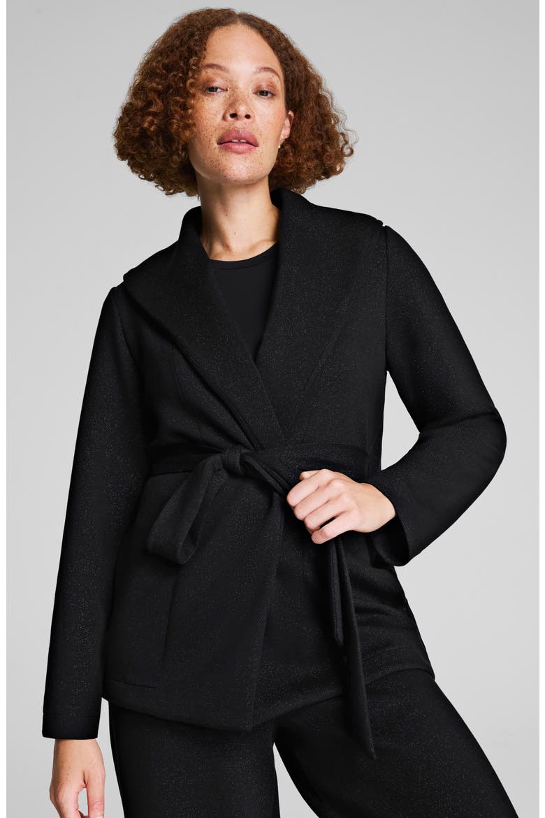 AirEssentials Shimmer Wrap Cardigan, Alternate, color, VERY BLACK GUNMETAL