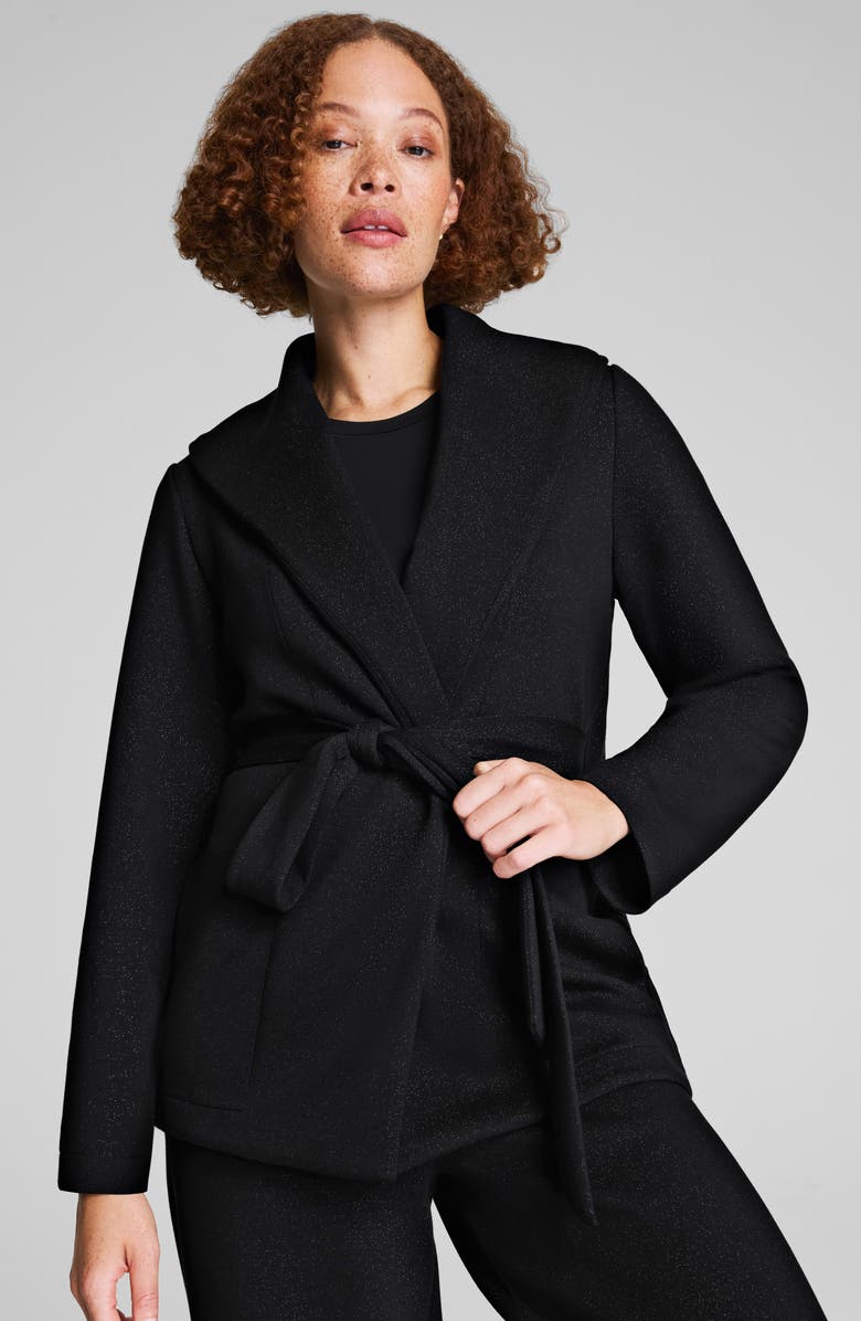 SPANX<sup>®</sup> AirEssentials Shimmer Wrap Cardigan, Alternate, color, Very Black Gunmetal
