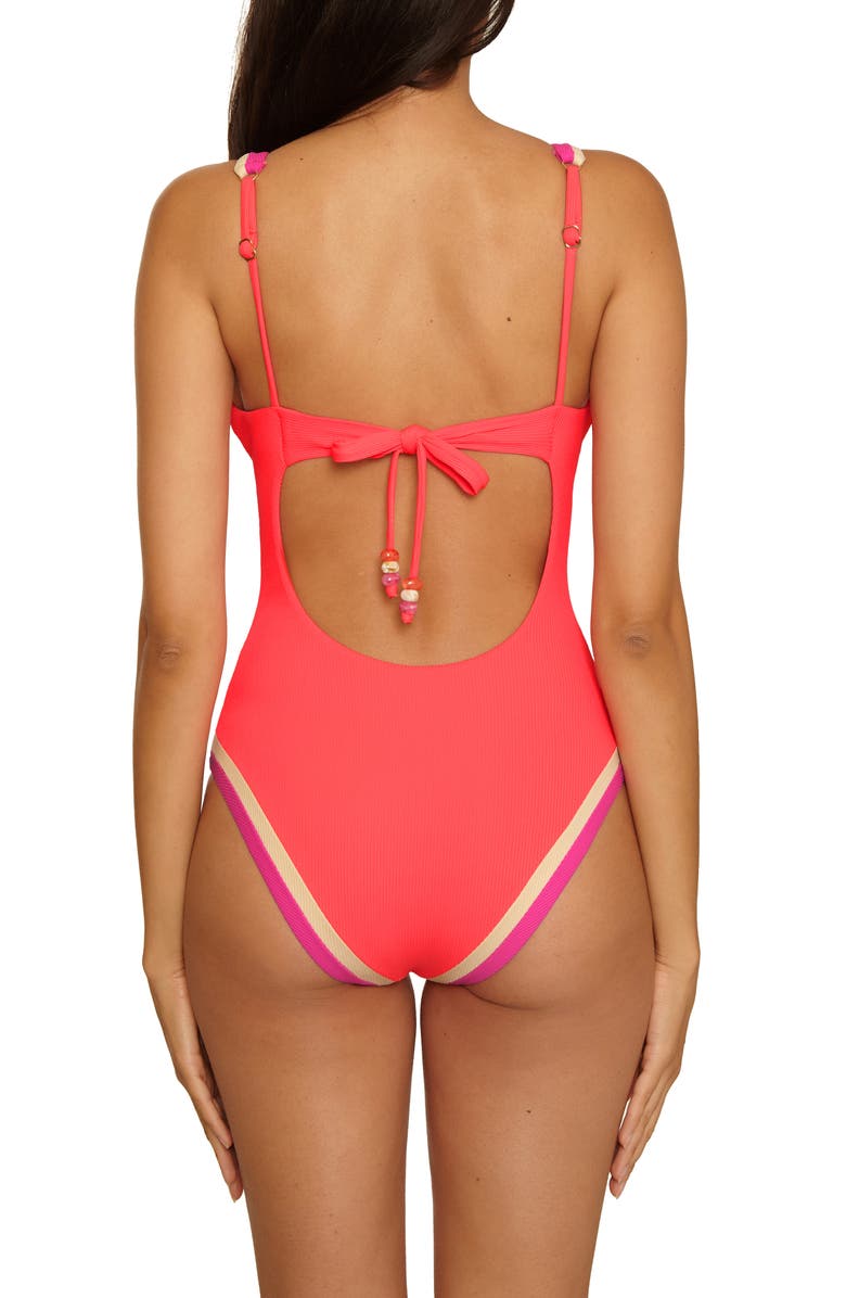 Becca Coast Line Plunge One-Piece Swimsuit, Alternate, color, Caliente