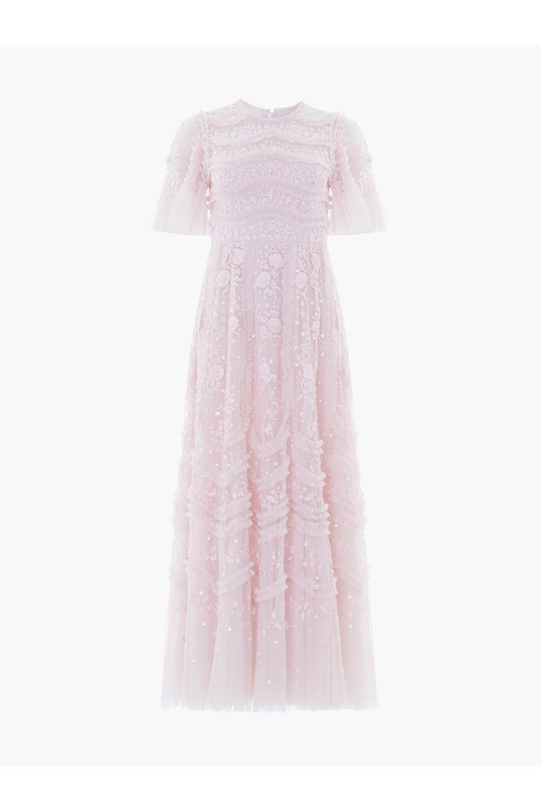 Gianna Ruffle Short Sleeve Maxi Gown, Alternate, color, Shell