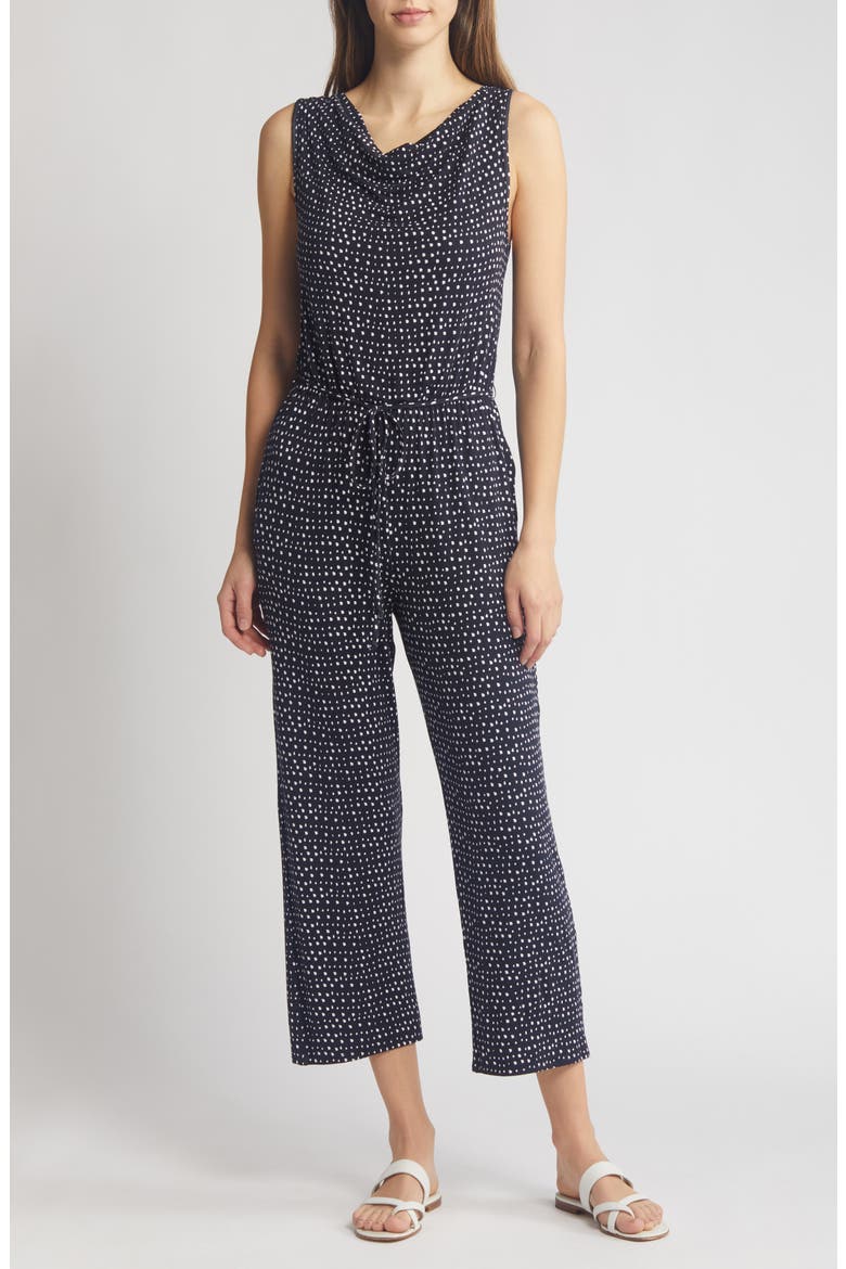 Cowl Neck Crop Jumpsuit, Main, color, NAVY