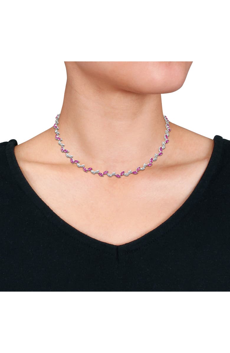 Julianna B. Created Pink Sapphire Alternate Leaf Necklace, Alternate, color, Created Sapphire