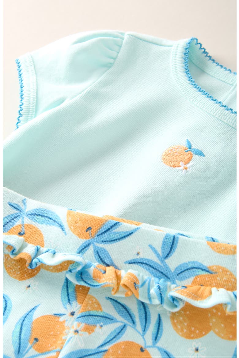 Puff Sleeve Cotton T-Shirt & Ruffle Shorts Set, Alternate, color, TEAL ORANGE- TEAL BLOSSOMS