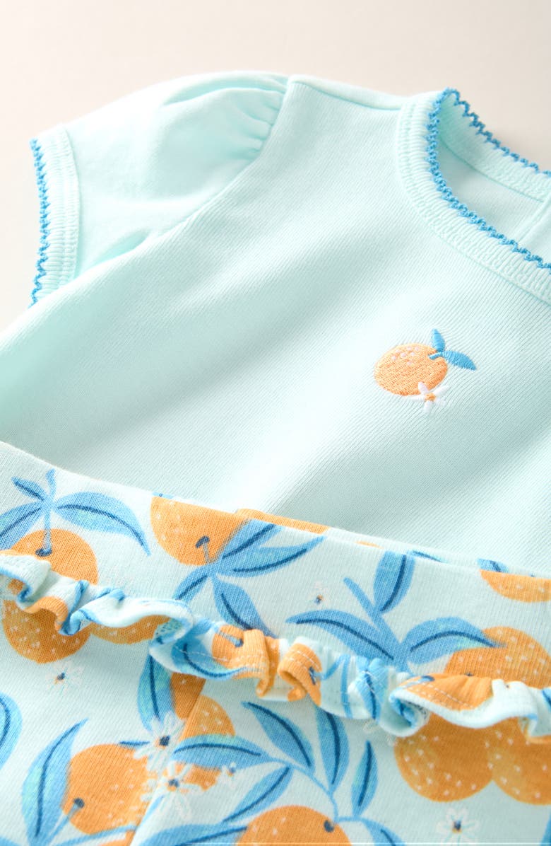 Tucker + Tate Puff Sleeve Cotton T-Shirt & Ruffle Shorts Set, Alternate, color, Teal Orange- Teal Blossoms