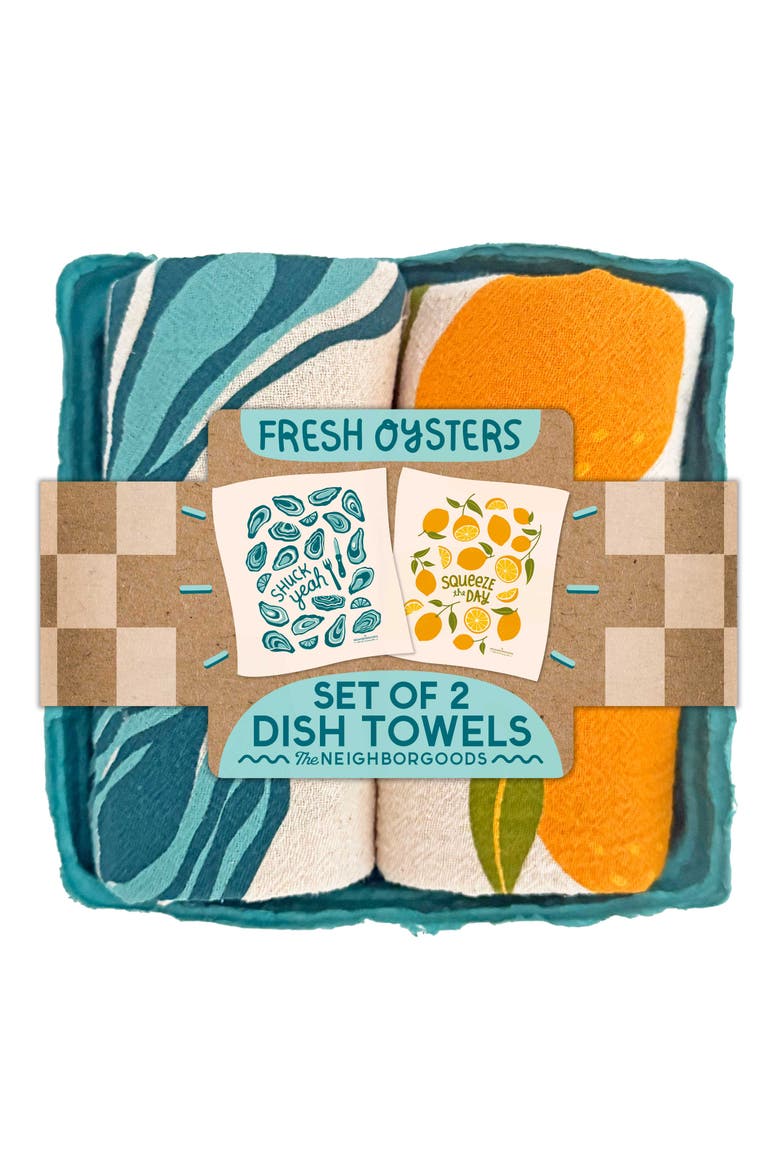 Fresh Oysters - Dish Towel Set of 2, Main, color, Blue