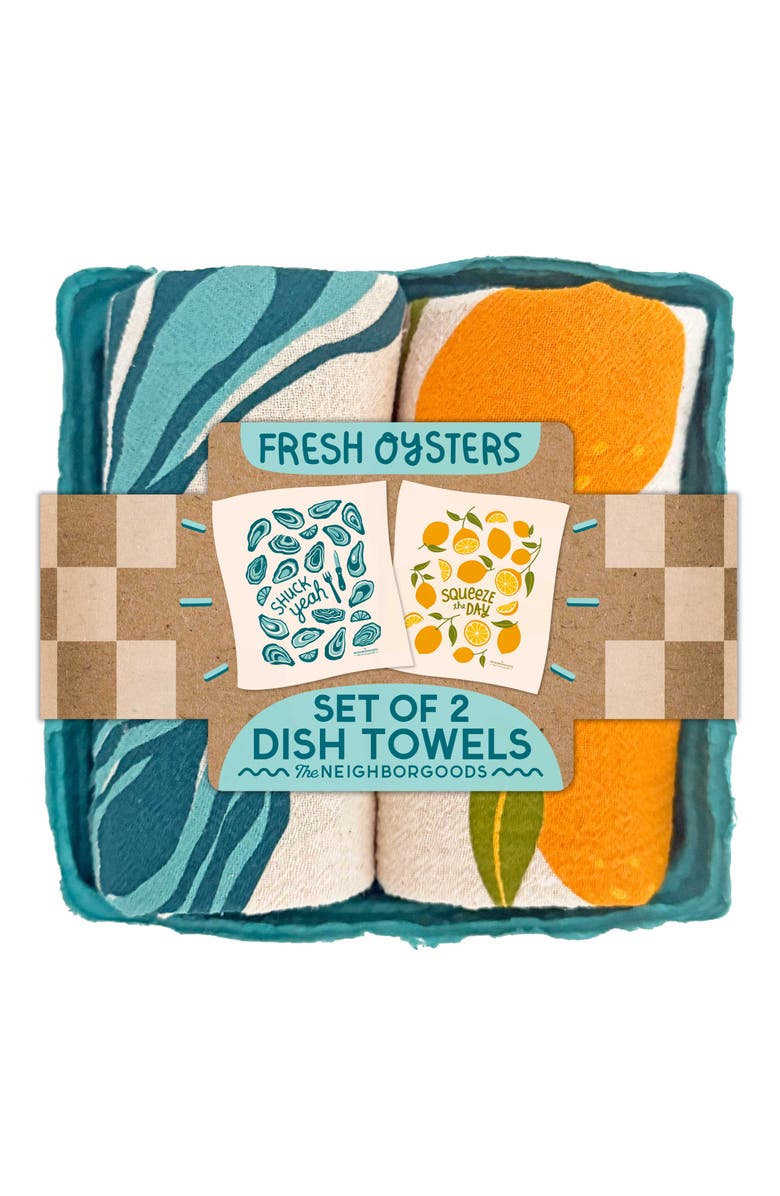 The Neighborgoods Fresh Oysters - Dish Towel Set of 2, Main, color, Blue