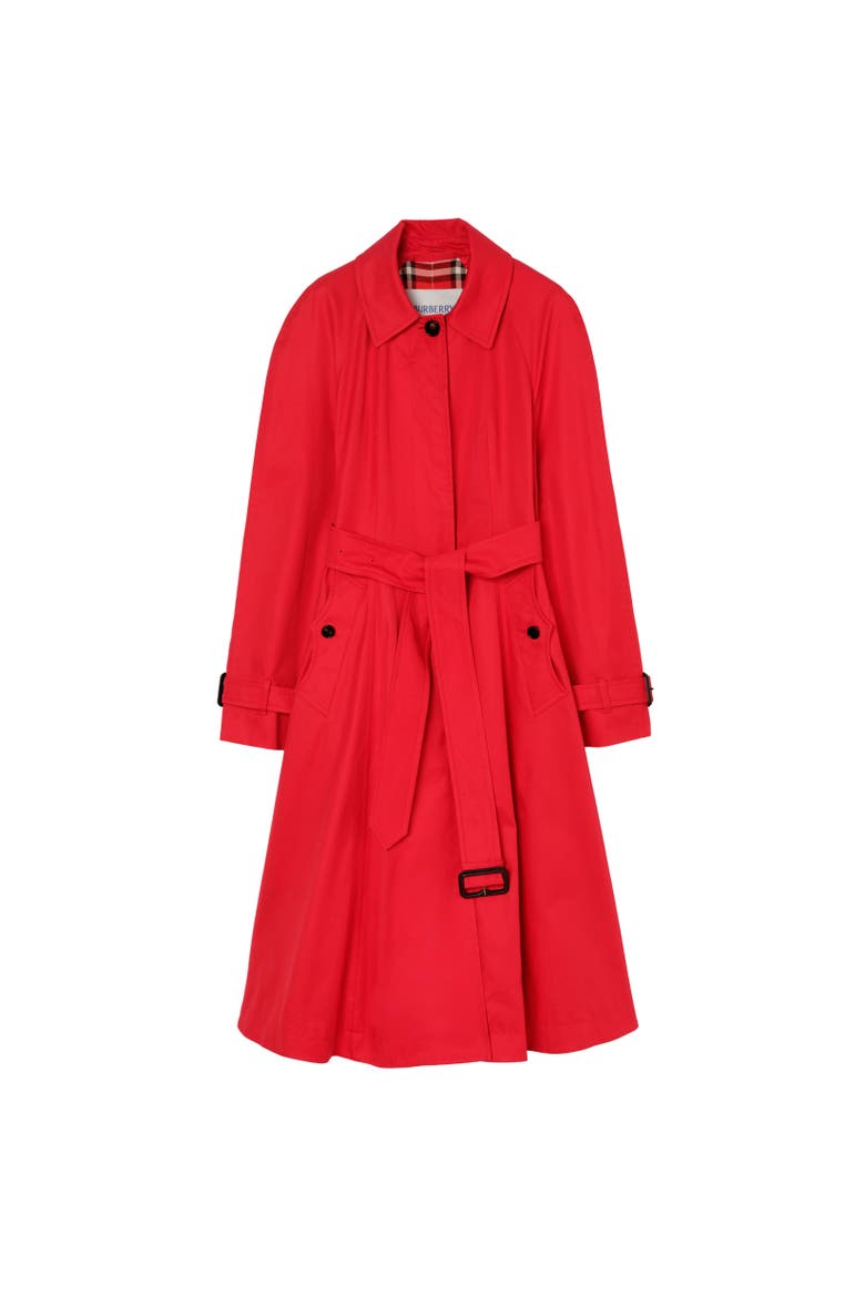 Long Gabardine Ellingham Fit-and-flare Car Coat, Alternate, color, Crayon red