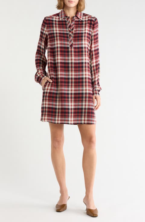 Plaid Long Sleeve Shift Dress