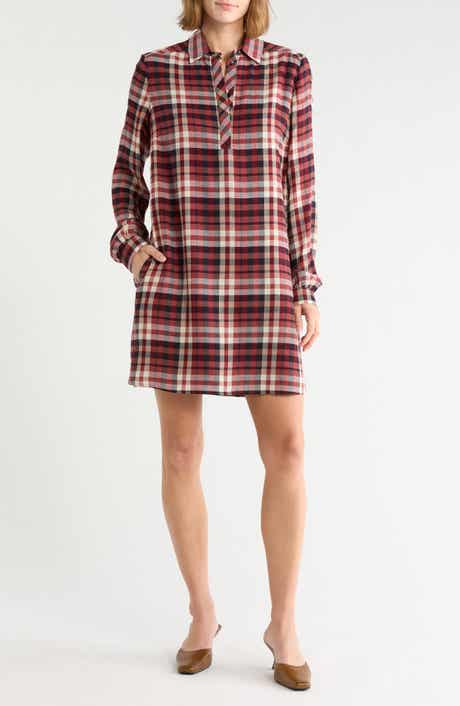 Plaid Long Sleeve Shift Dress