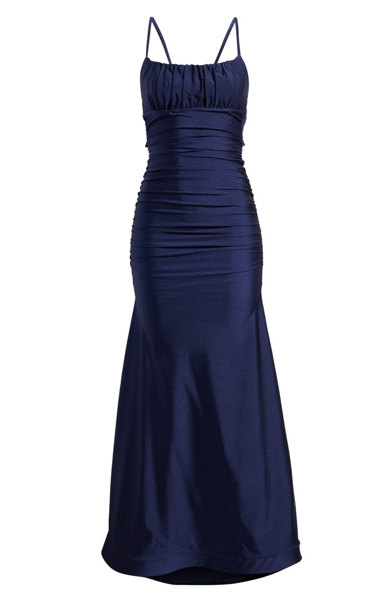 Emerald Sundae Emma Sateen Strappy Mermaid Gown, Alternate, color, Navy