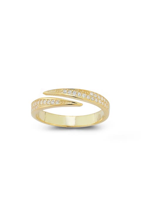 14K Gold Plated Pavé CZ Bypass Ring