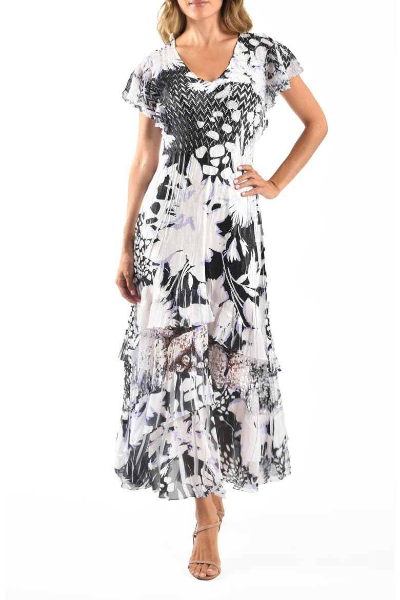 Lace Inset Charmeuse & Chiffon Maxi Cocktail Dress, Main, color, NIGHT DREAM