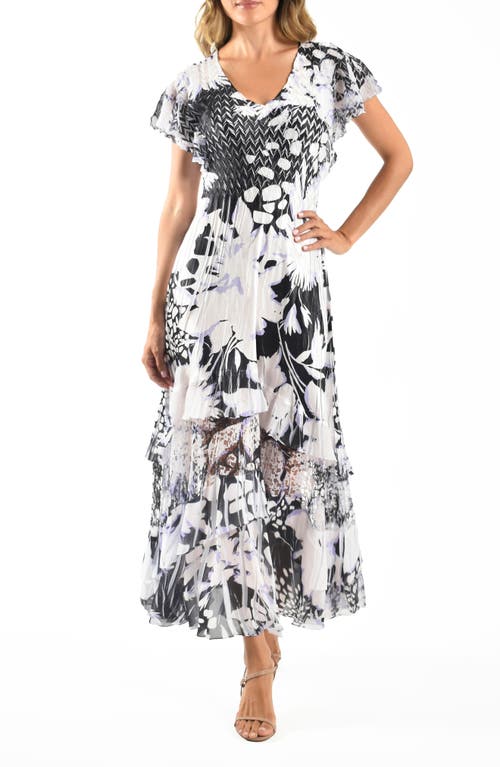 KOMAROV KOMAROV LACE INSET CHARMEUSE & CHIFFON MAXI COCKTAIL DRESS