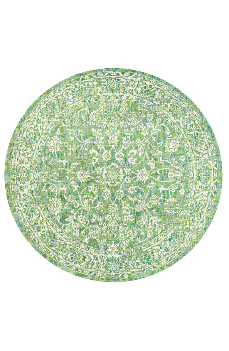 JONATHAN Y Tela Bohemian Textured Weave Floral Indoor/Outdoor Round Area Rug, Main, color, Ivory/Green