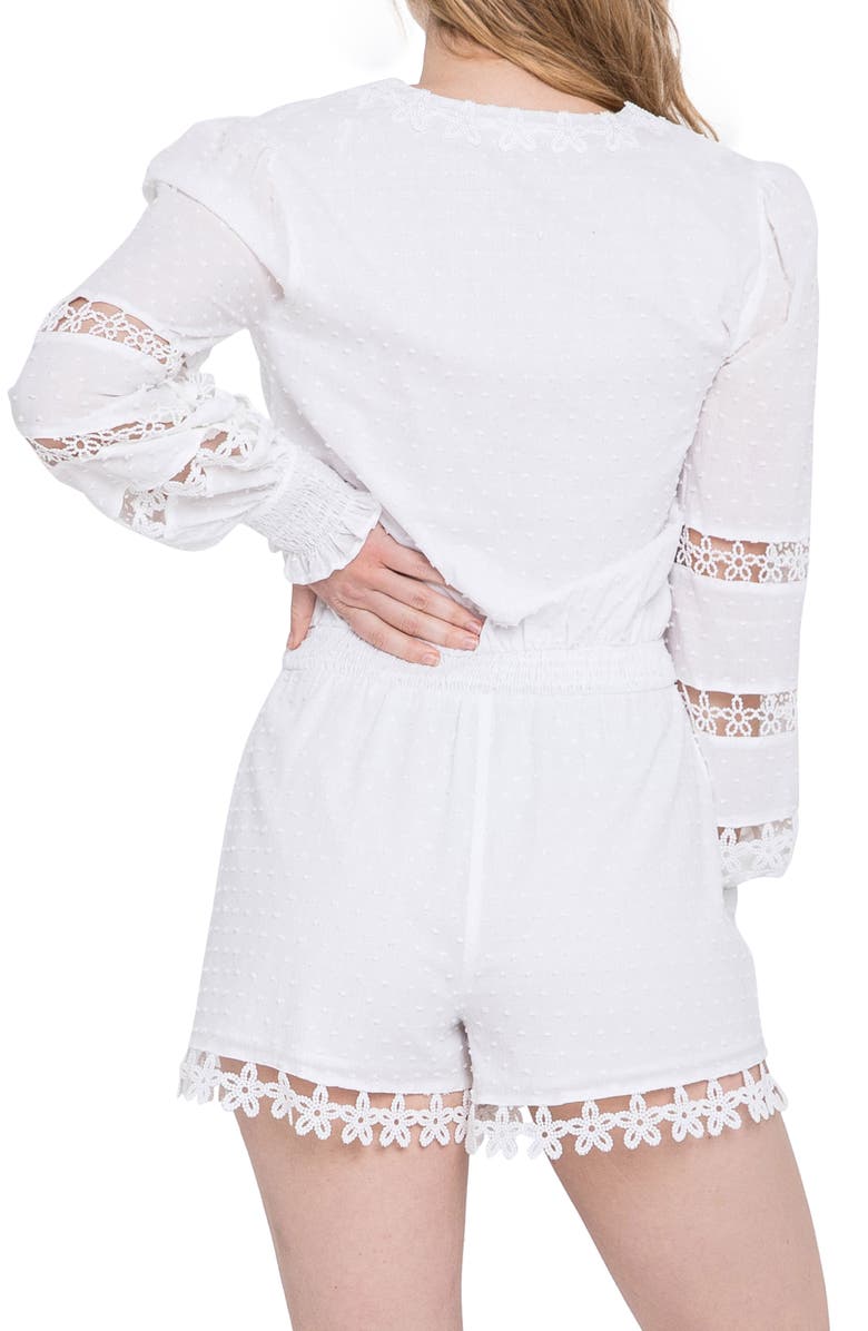 Free the Roses Lace Trim Long Sleeve Cotton Romper, Alternate, color, 