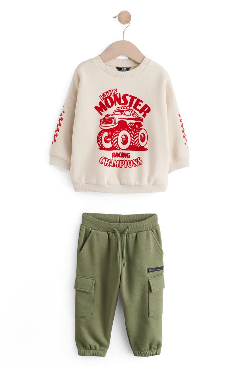 NEXT Kids' Monster Truck Cotton Blend Sweatshirt & Sweatpants Set, Main, color, Neutral