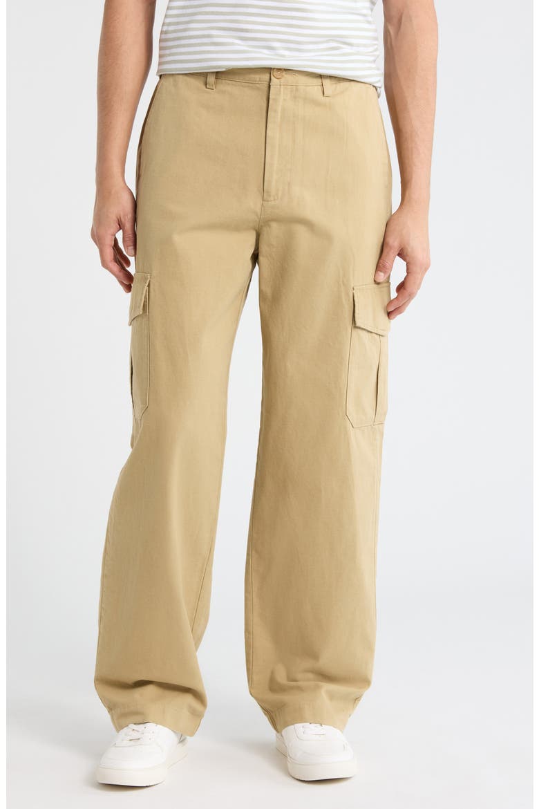 Flat Front Cotton & Linen Cargo Pants, Main, color, BEACHWOOD